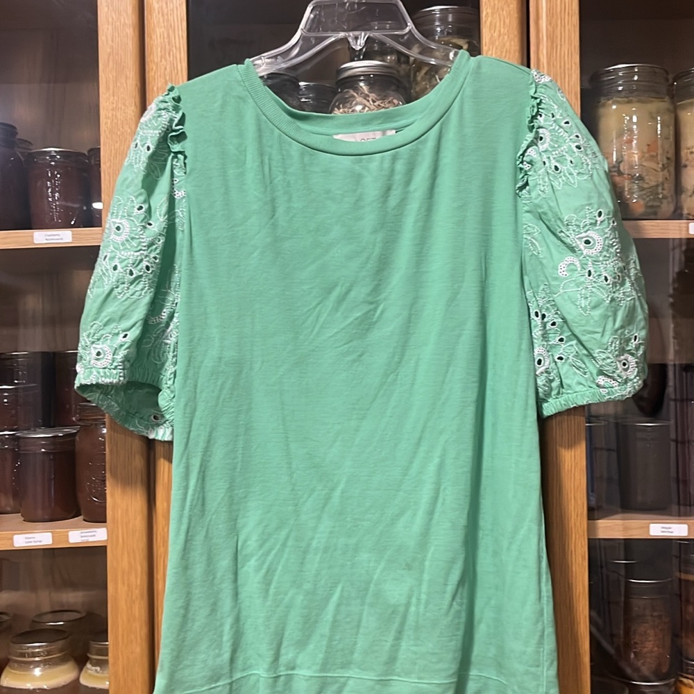 Green Eyelet Sleeve Women's Top